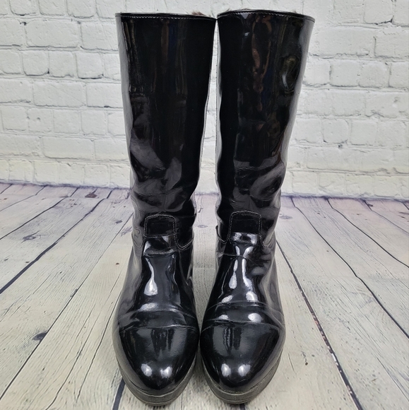 PERTTI PALMROTH | pull-on faux fur lined patent mid calf boots - Picture 6 of 11